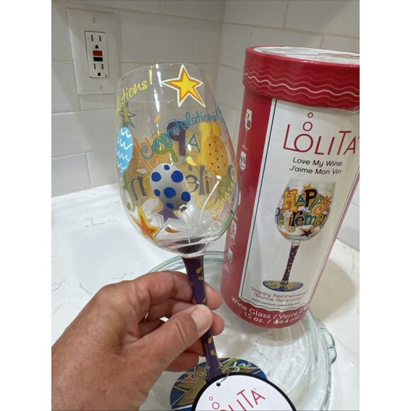 Lolita "Happy Retirement" Wine Glass Hand Painted 15oz “Bonnie Retraite” - Picture 8 of 16